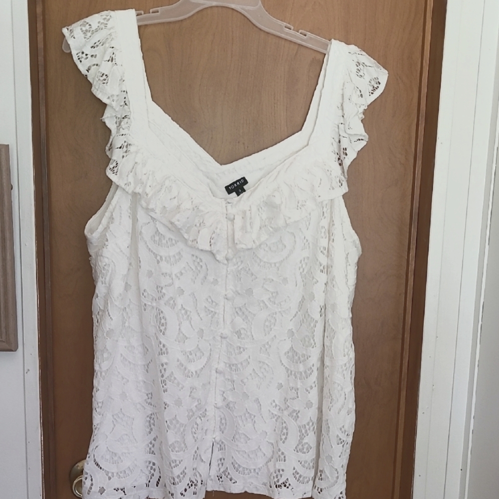 Torrid White Lace Ruffle Blouse